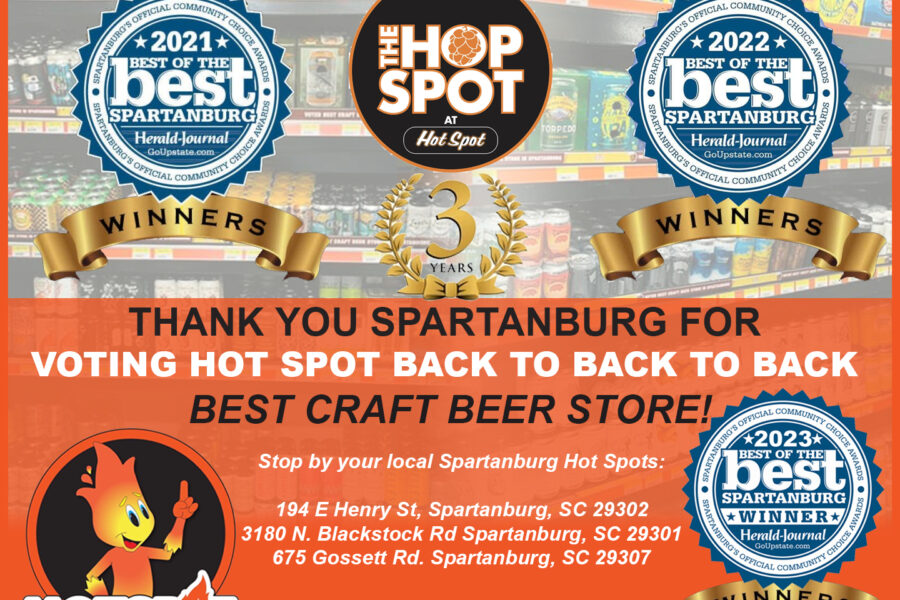 Hop Spot Beer Program in Downtown Spartanburg Wins Best Craft Beer for Third Consecutive Year at 2023 Best of Spartanburg